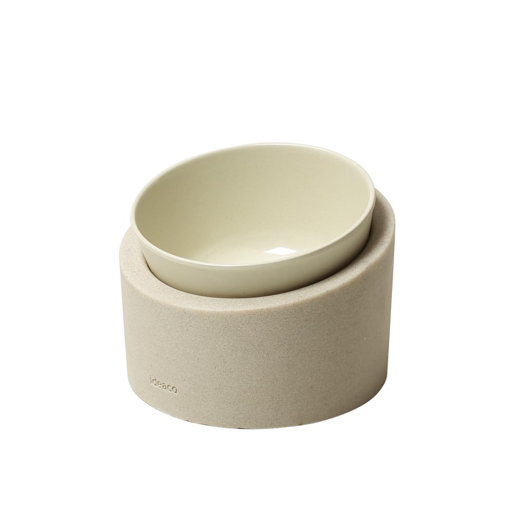 ideaco (イデアコ) ペットボウル 水 入れ スタンド 傾斜 付き 犬 猫 食器 350ml Pet Feeder Water / Low stone sand white ( ペットフィーダー