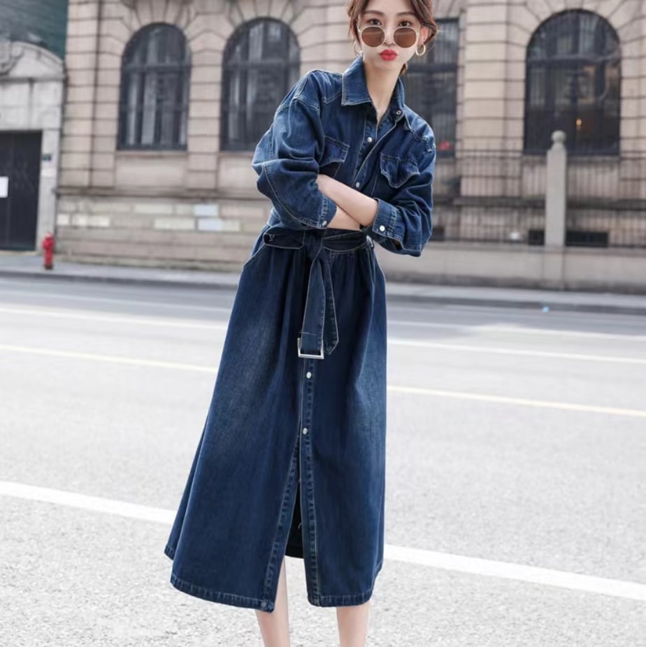 ワンピース デート デニムワンピース ロング ロング丈 袖あり 長袖 デニム かわいい 大人可愛い きれいめ シンプル カジュアル 大人 上品 おしゃれ お洒落 主役級 存在感 春 秋 10代 20代