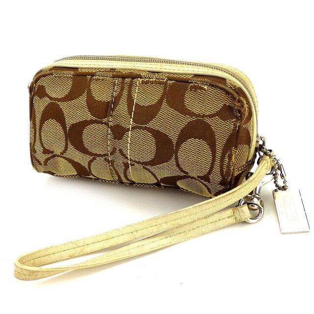 ポーチ 化粧ポーチ シグネチャー ベージュ ブラウン系 中古