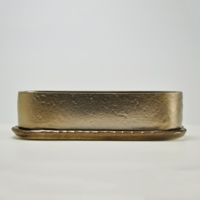 盆栽鉢 小判切立鉢9号金彩【受け皿付き】鉢幅25cm奥行8.5cm高さ7cm 陶器 7,657円