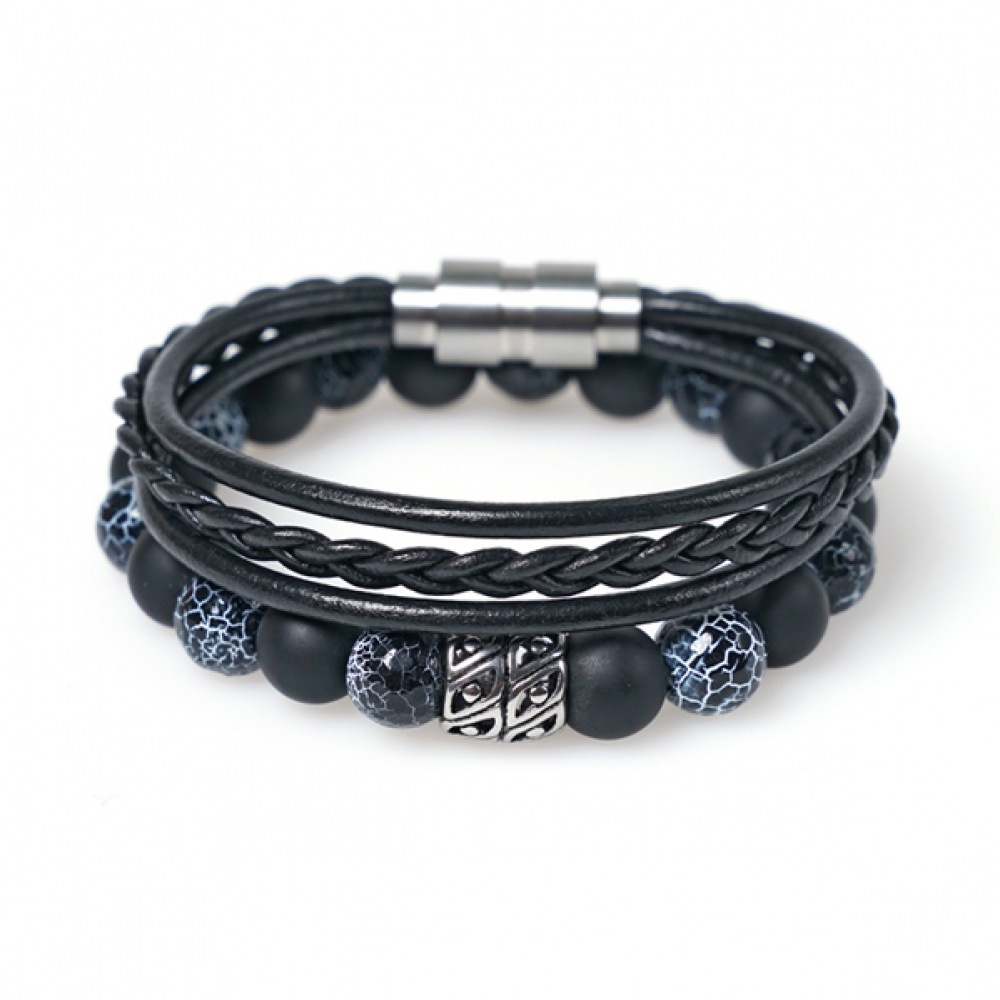 JBANS クラシックブラックフラワーミックス 410 コイルレザーミックス 408 ブレスレットセット (C1801-SE041BK)