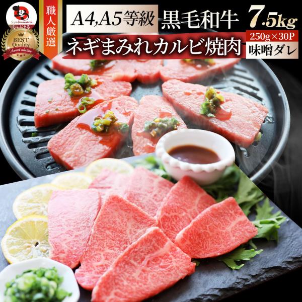 A4,A5等級 特選 黒毛和牛 カルビ焼肉 7.5kg ねぎまみれ 旨辛味噌ダレ（ A4 A5等級 ）牛肉 肉 お中元 ギフト 食品 お祝い 霜降り 贅沢 黒毛