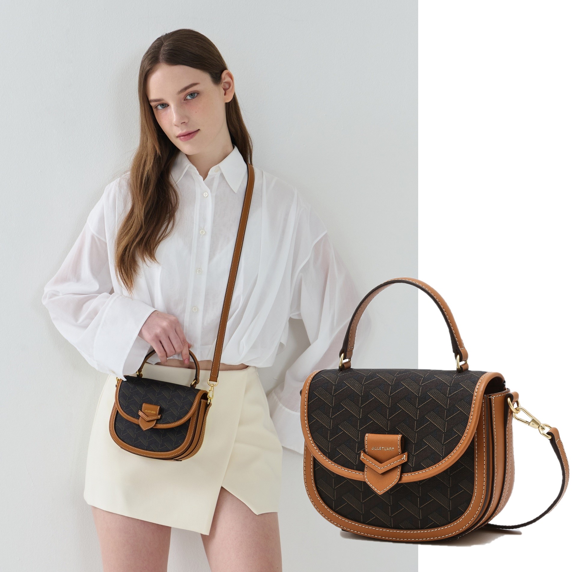 【JILLSTUART】【ロゼラチリング】ブラウンパターンフラップ型トート兼クロスバッグS