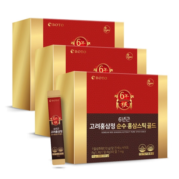 6年根 高麗紅参精 純粋紅参スティック ゴールド 30包 3箱