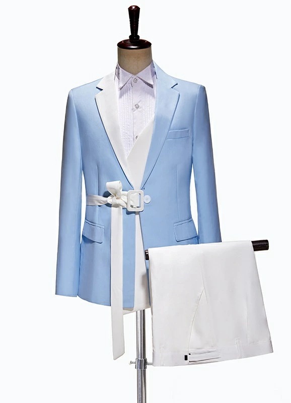 青白系メンズスーツ 上下セット ジャケット パンツ 舞台衣装 2点セット 合唱 司会者 演出 舞台向け ダンス衣装 コスチューム 結婚式 紳士服 タキシード ジャズダンス 社交ダンス モダンダンス カ