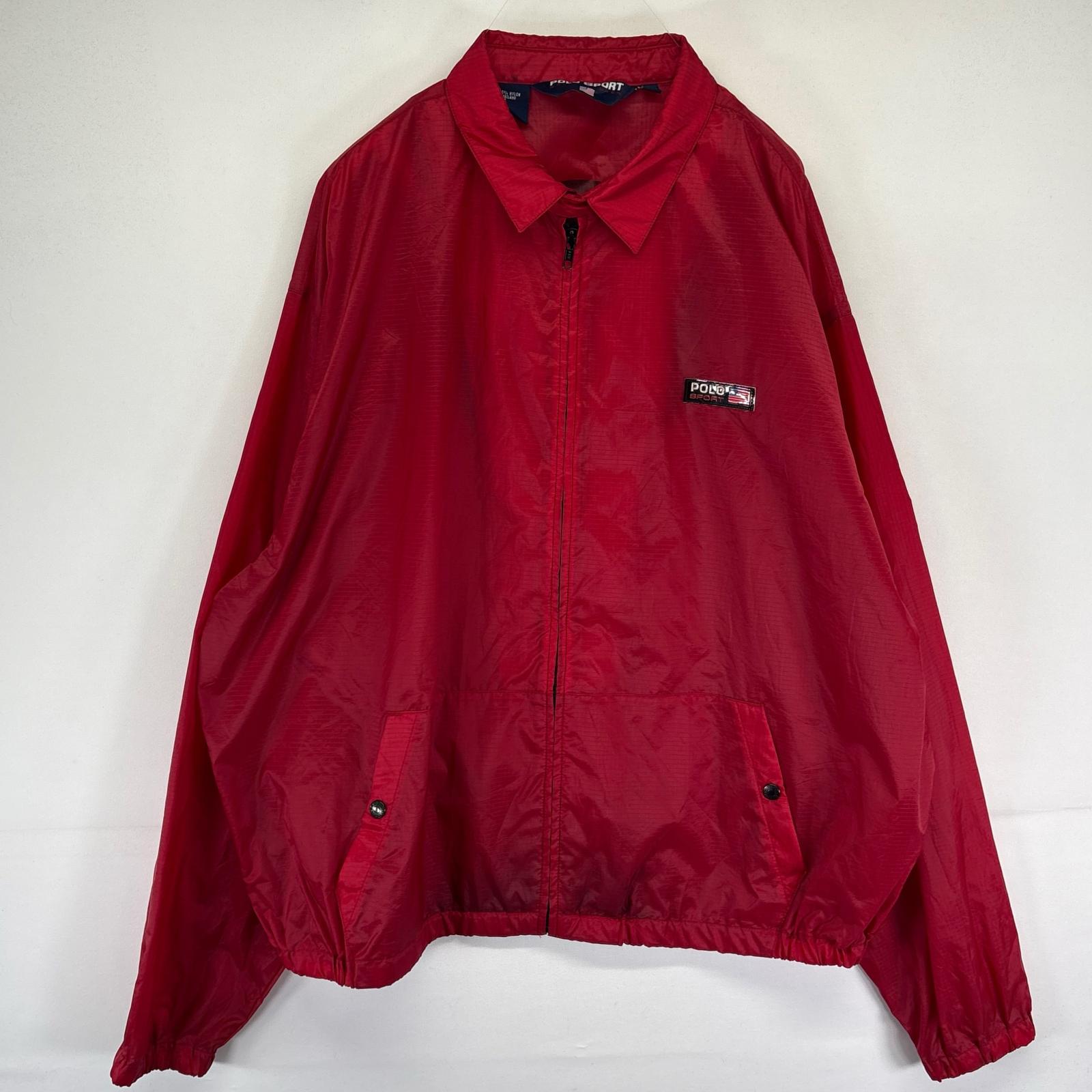 古着 ポロスポーツ POLO SPORTS ジャケット フルジップ ワンポイントロゴ 大きいサイズ 2XL レッド系 バックプリント メンズ