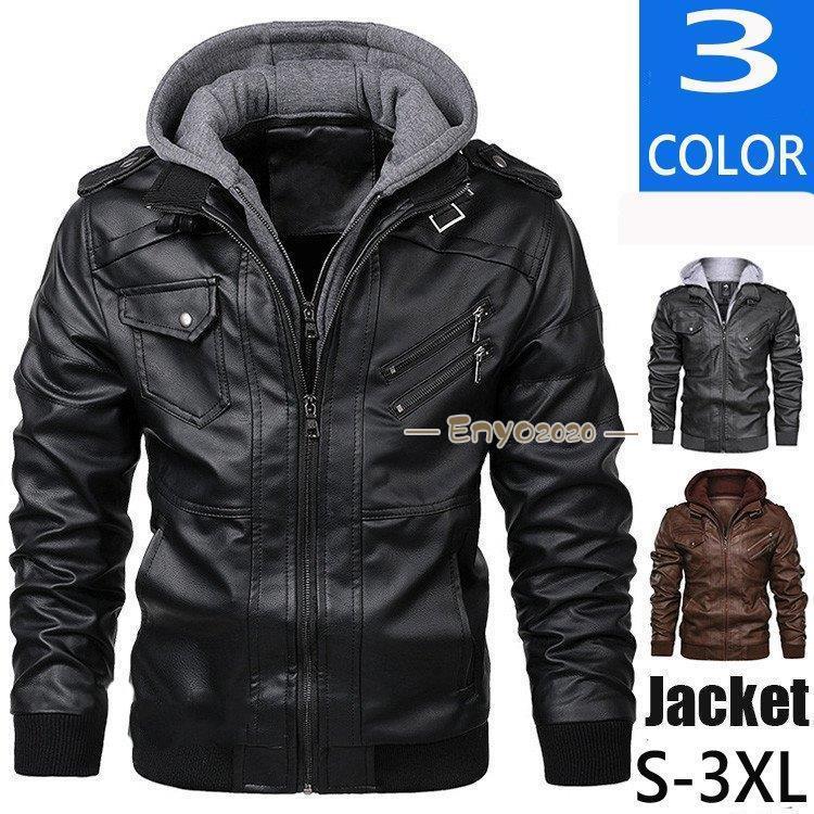 革ジャン レザージャケット メンズ ライダース 冬 フード付き バイクジャケット 大きいサイズ コーデ 革 ビジネス 開襟 暖かい 40代 5,144円
