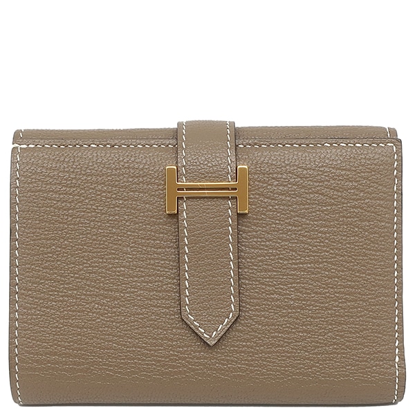 エルメス HERMES 三つ折り財布 ベアン コンビネ シェーブル エトゥープ ゴールド金具 グレージュ U刻印 【箱】【中古】