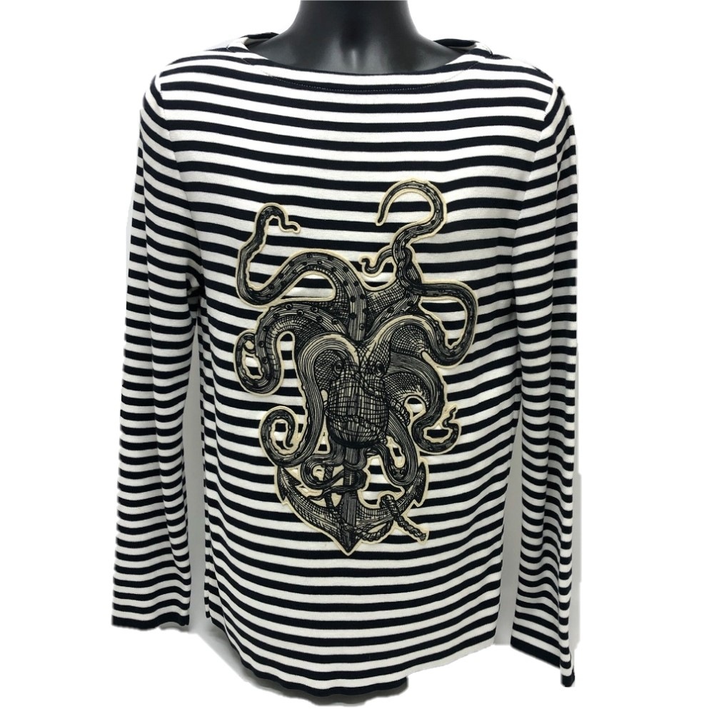 スウェット 461177 ボーダー タコモチーフ トップス トレーナー コットン ホワイト×ブラック