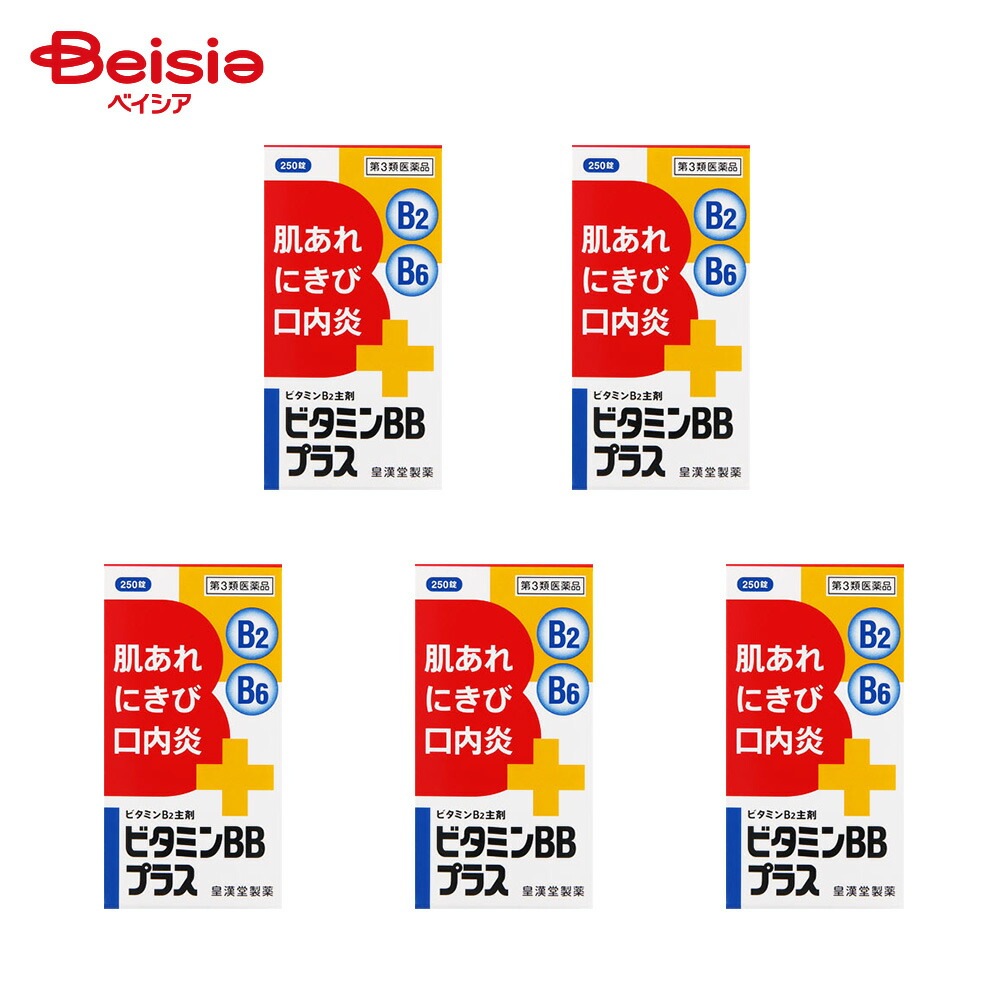【第3類医薬品】ビタミンBBプラス「クニヒロ」 250錠 5個 口角炎 口唇炎 口内炎 舌炎 湿疹 皮膚炎 かぶれ ただれ にきび 肌あれ 赤鼻 目の充血 目のかゆみ ビタミンB2 の補給 肉体疲