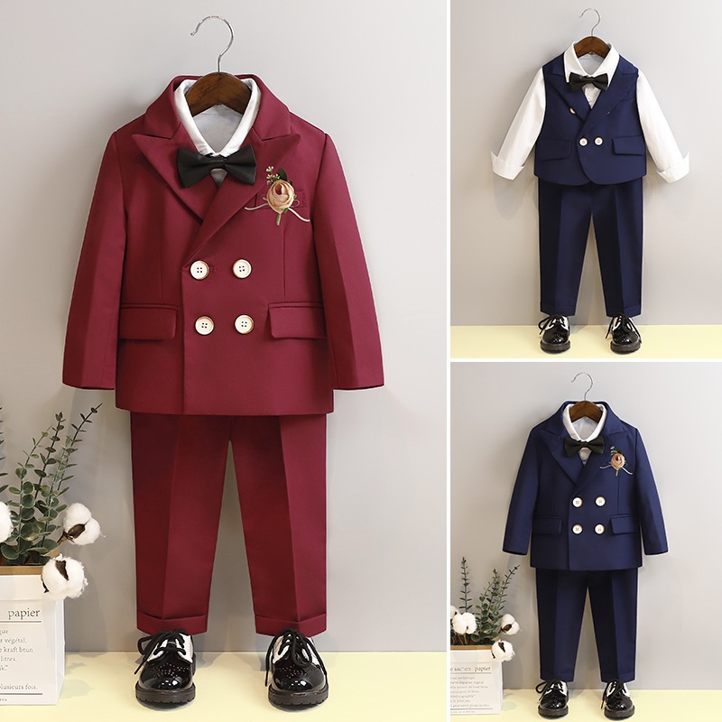 子供用 スーツ セット フラワーボーイ 礼服 赤ちゃん 1歳 赤 男の子 英倫風 ピアノ 表演服