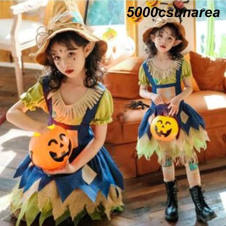 最短出荷キッズハロウィンFCZY衣装　かかし 案山子コス わら人形 子供仮装変装 おもしろ こども 帽子　キャミソールワンピース キャラクターFCZYコスチューム