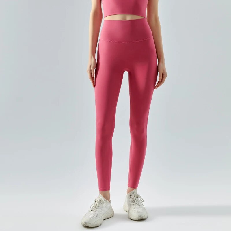 女性のシームレスなトレーニングレギンス,20色のスポーツレギンス,伸縮性のあるナイロン,パッド入り,ヨガの残留物なし Pink Litchi M