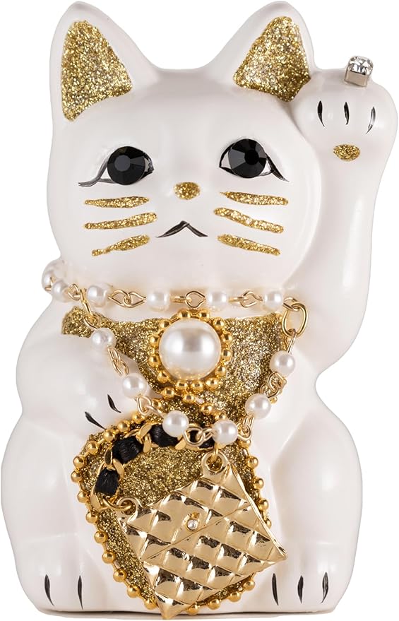 ご縁猫ココナッツの木 (S-SIZE ホワイト) 左手ご褒美/陶器_招き猫 招き猫 縁起の良い風水置物 貯金箱 (co_S ホワイト