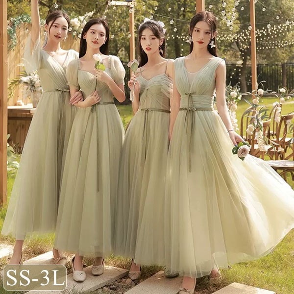 ブライズメイド ドレス ロング丈 グリーン 袖付き 二次会 大きいサイズ 結婚式 体型カバー 半袖 オフショルダー 謝恩会 二次会 卒業式 花嫁 ピアノ 発表会 ドレス 演奏会 20代 30代 bi0