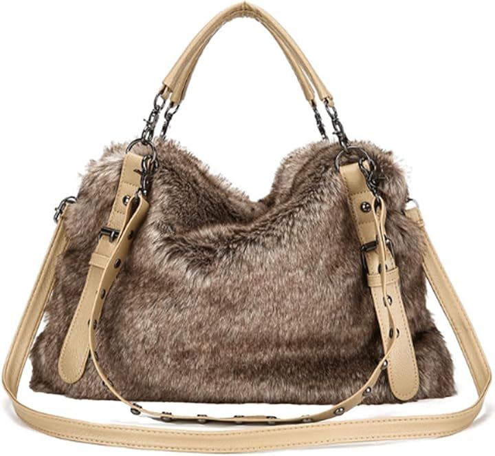 3way ショルダーバッグ ハンドバッグ フェイクファー ふわふわ モコモコ ショルダーストラップ付き (37センチメートル X 28センチメートル)