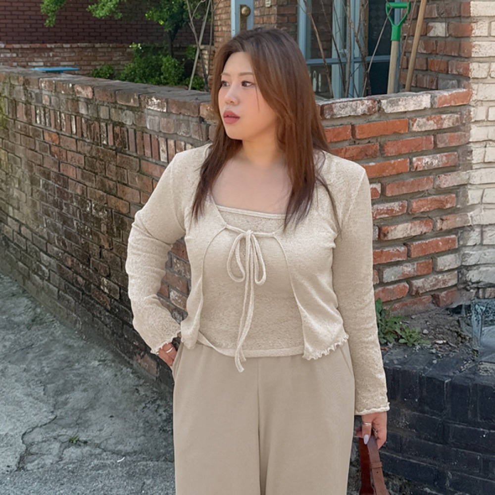 [イーブレット・バイ・ジェイスタイル] イーブレッツシースルーウェーブナシカーディガンセット JSTYLE