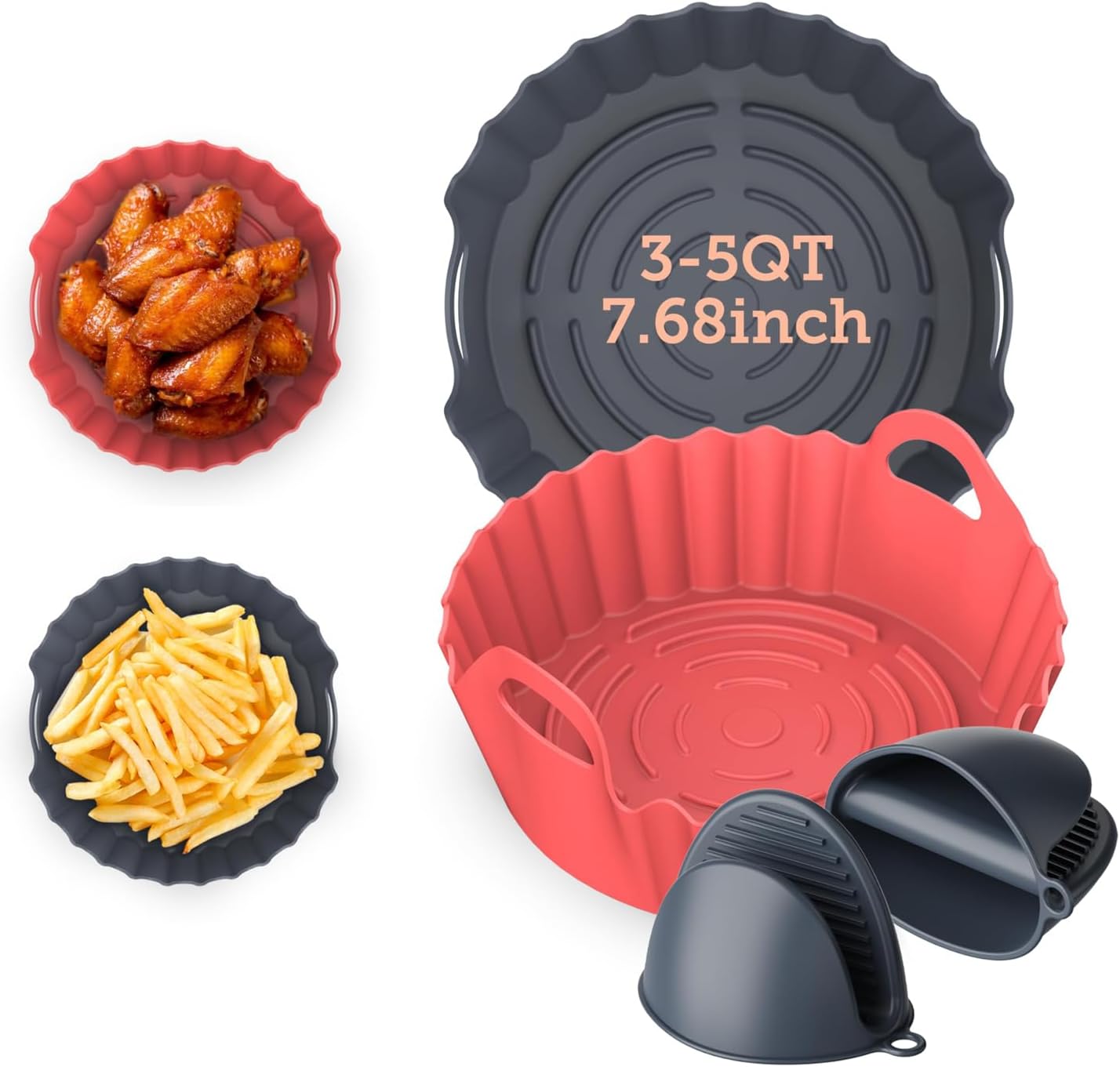 COSORI エアフライヤーシリコンライナー 3-5クォート用 7.6インチ 再利用可能バスケット 認定食品グレードアクセサリー 華氏450度までの耐性 厚みがあり丈夫 ノンスティック食器洗い機対応