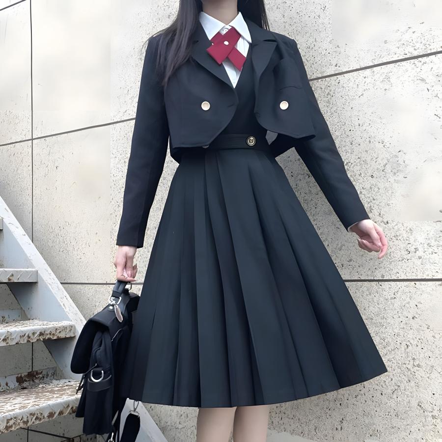 [現品/新品]女の子 卒業式 スーツ 入学式 制服 高校生 JK 学生服 韓国 制服 ブレザー 卒服 韓国 フォーマルスーツ 女子 中学生 ジャンパースカート 無地 ネイビー 紺青 黒