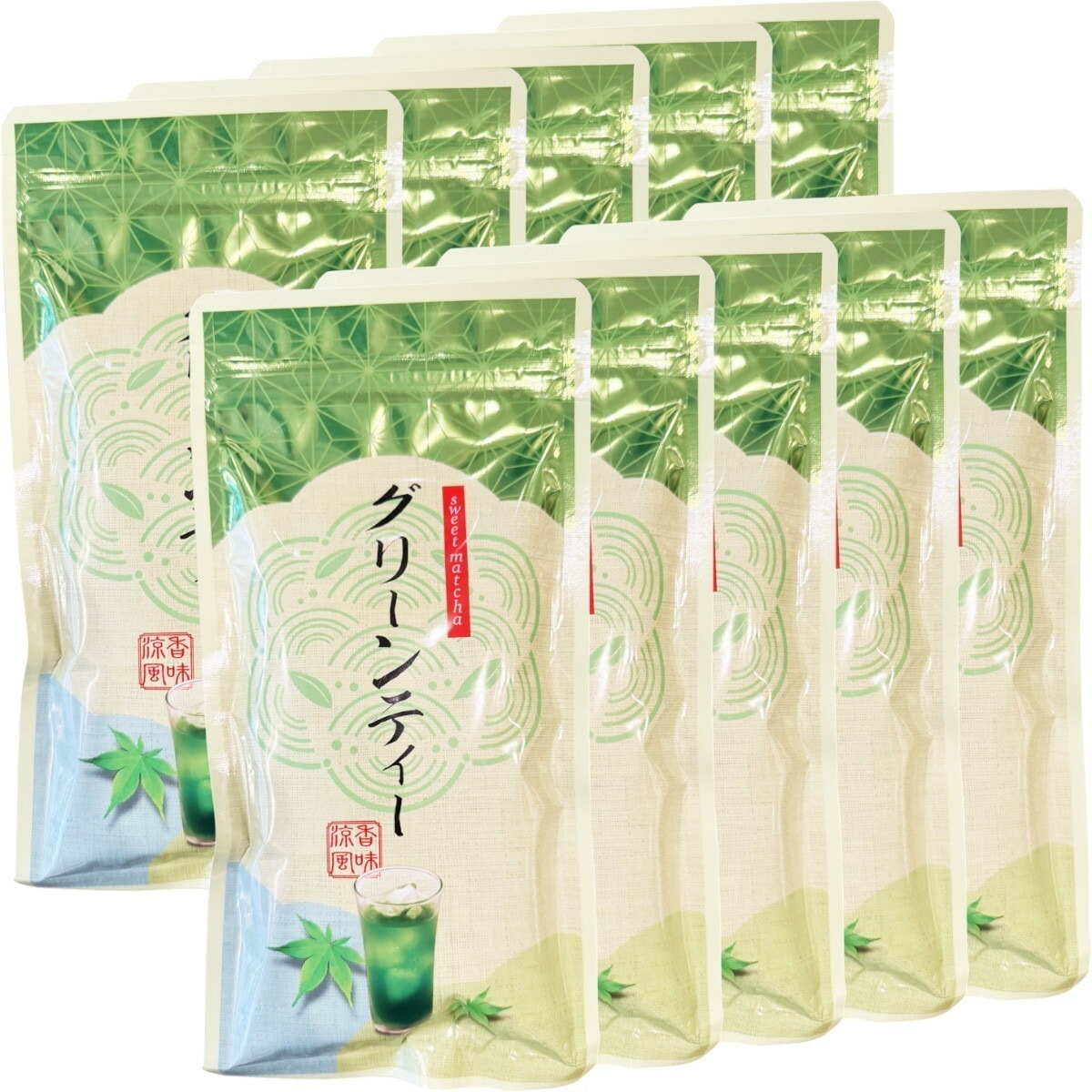国産 特濃抹茶入りグリーンティー(フロストシュガー使用) 粉末 160g10袋セット 高級抹茶粉末使用 日本茶 緑茶 ギフト プレゼント 抹茶オーレ 内祝い お返し 抹茶パウダー 父の日 御中元 プ