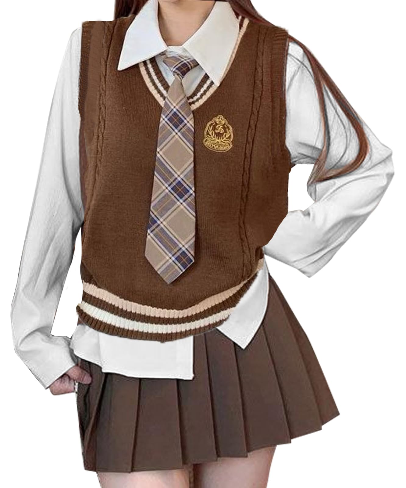 [QOOLYᅠ] 制服 コスプレ 高校 セット 4点セット セットアップ ニットベスト 女の子 上下セット シャツ JK制服 女子高校生 プリーツスカート スクール制服 女子高校生 77322
