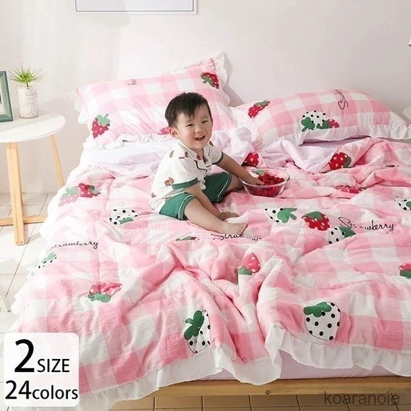 インテリア 寝具 キルトケット 掛け 肌掛け 薄手 軽い フルーツ いちご チェック柄 アニマル 動物 恐竜 ボタニカル ポップ 子ども 男の子 女の子