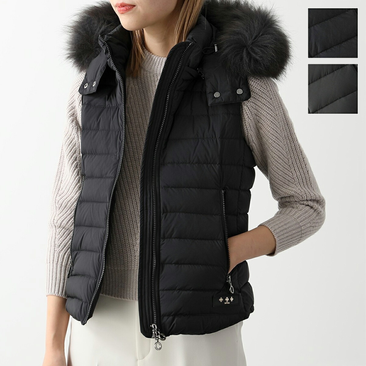 TATRAS タトラス ダウンベスト ORSIERA オルジェラ LTAT24A4900-D ナイロン ファー フード付き ライトダウン ロゴパッチ ジレ カラー2色