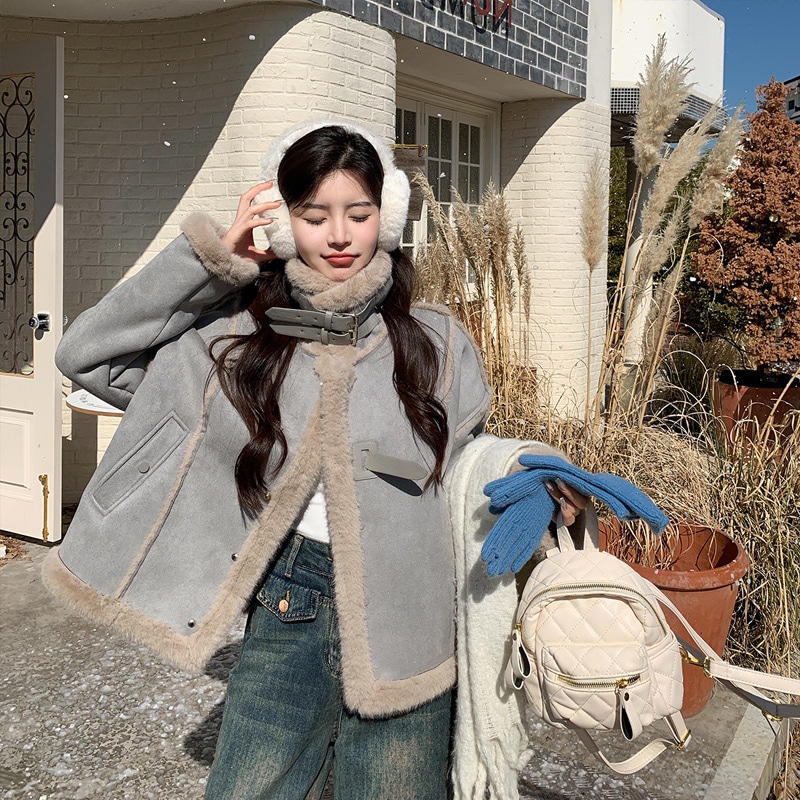 女性用ヘイズブルー環境に優しいアンチミンクぬいぐるみジャケット2024超素敵な人気の毛皮ワンピーススエードトップ