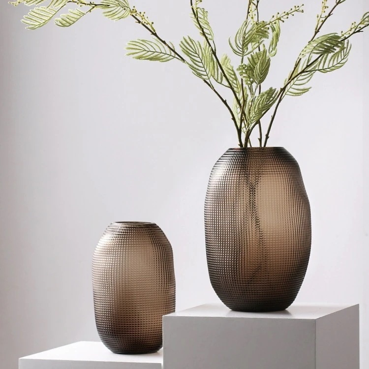 【20点セット】【送料無料】創意簡約波点芸術ガラス花瓶琥珀色置物応接間大丸腹口径水養ソフトアクセサリー