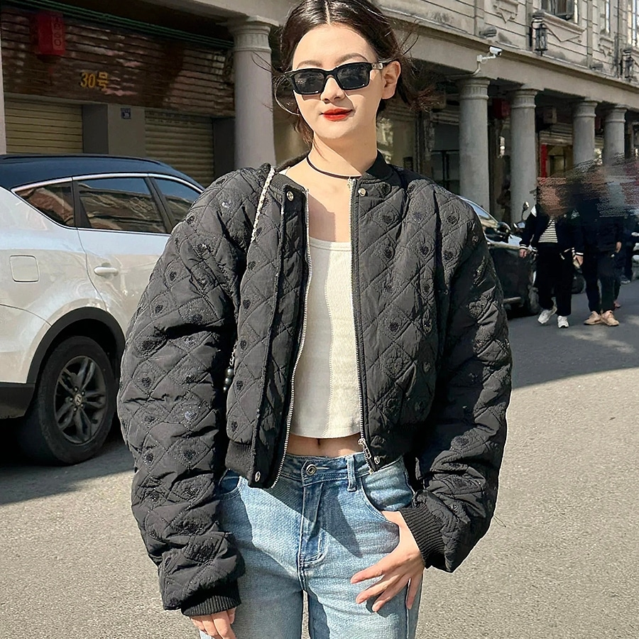 ジャケット ダウン キルティング 中綿 ハイネック ショート丈 ハート クルーネック 長袖 大人可愛い 上品 お洒落 こなれ感