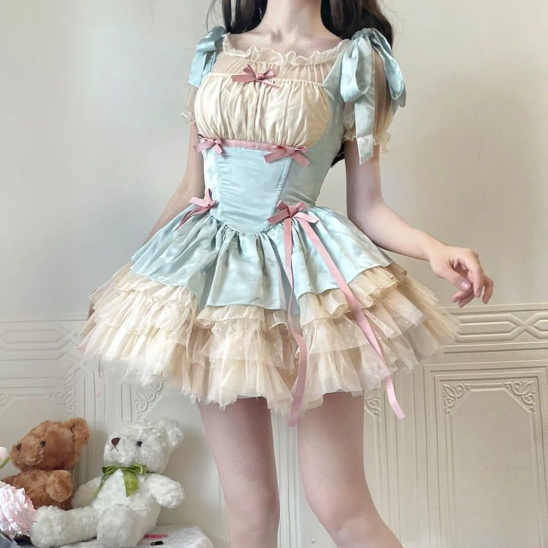 ロリータドレス cosplay ロリータオリジナルプリンセスデートロリータリボンsp甘くて可愛いサロペットスカートバレエ洋装ワンピース