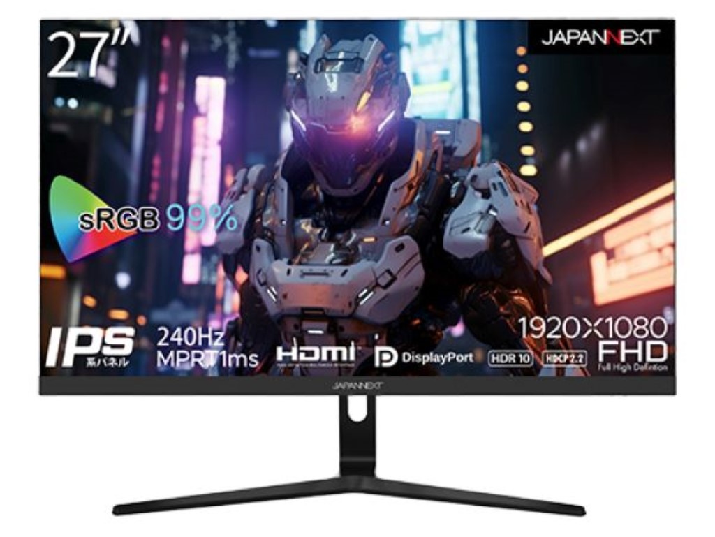 ジャパンネクスト [JN-I27FR240-N] 27インチ ワイドゲーミングモニター(1920x1080/IPS/240Hz/DPx1/HDMIx2/スピーカー/チルト/非光沢)