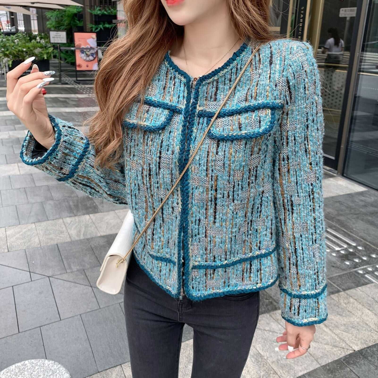 ジャケット レディース ノーカラージャケット ストライプ バイカラー パイピング ポケット装飾