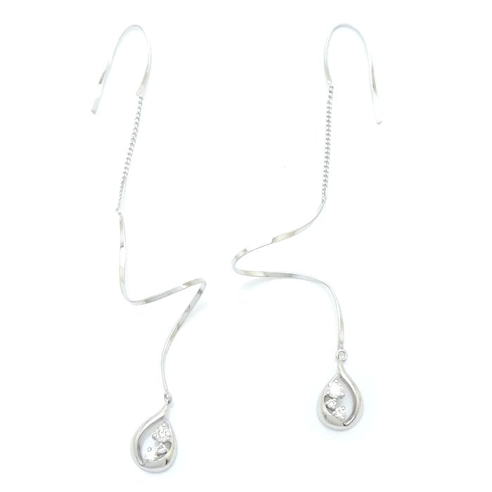 デザイン ピアス ロング ダイヤモンド0.05ctｘ2 K18WG ホワイトゴールド/28155【中古】