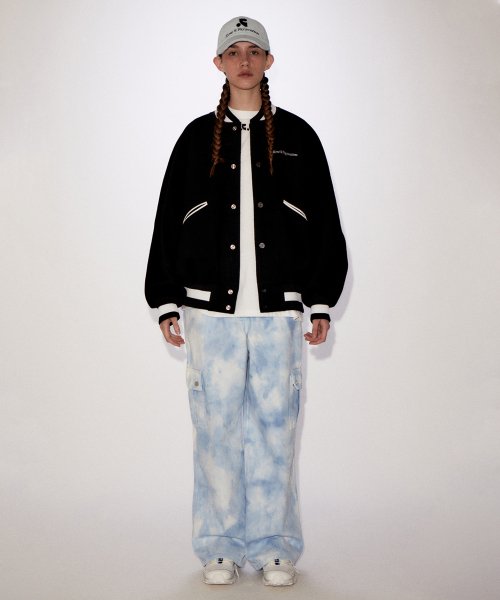 【REST & RECREATION】 RR BOUCLE EMBROIDERY VARSITY JACKET : BLACK