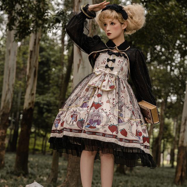 ロリータストロベリーラビットドレススリングバックドレスクラシカルダークロリータ