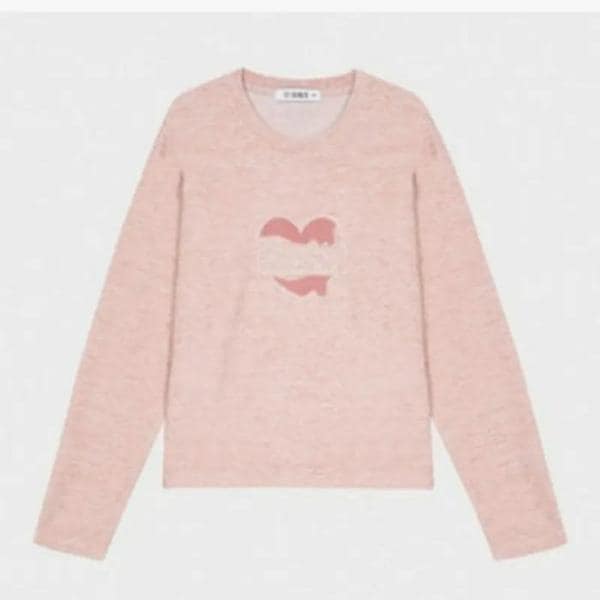 HC09 女性 ハート刺繍 ニット 長袖Tシャツ きれいな色味の かわいいハート刺繍 着やすい (S41236541)