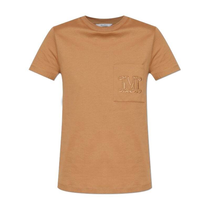 25FW マックスマーラ PAPAIA ロゴ刺繍 半袖Tシャツ キャメル