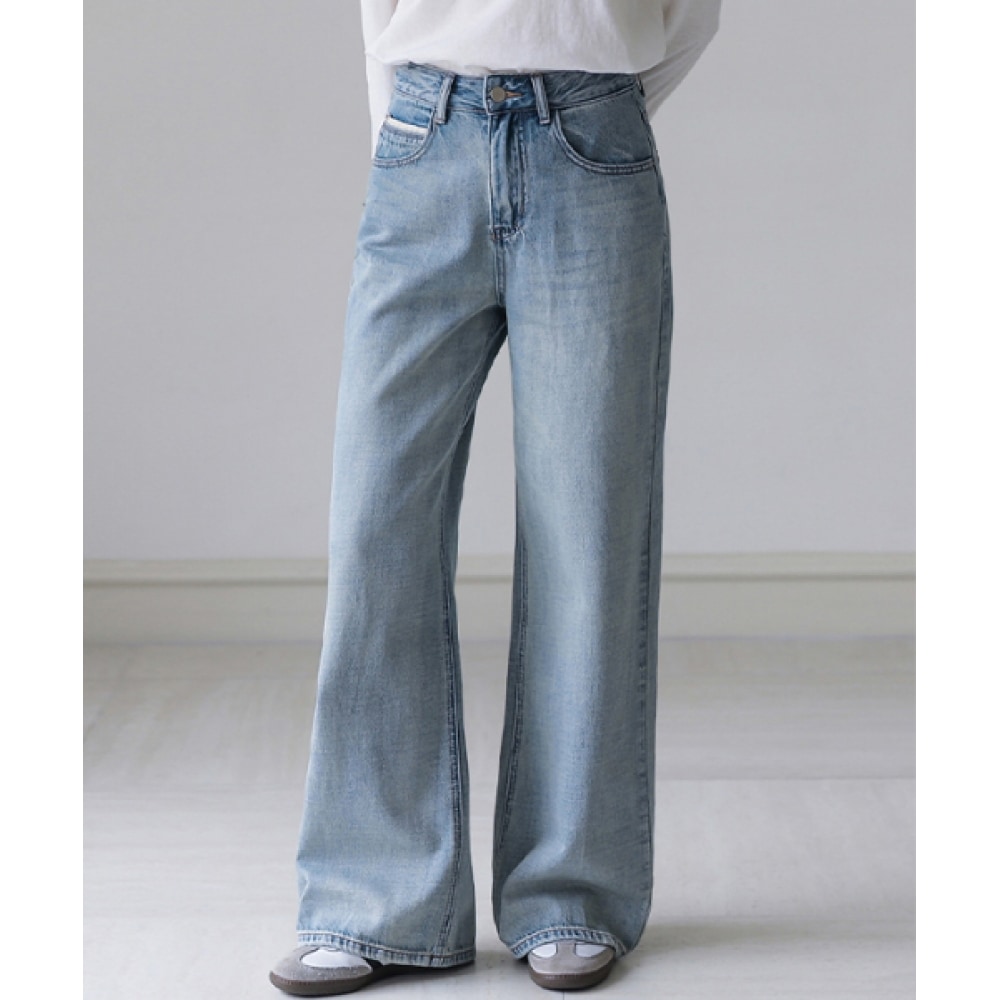 FRENCHCHICホワイトラインダブルポケットワイドデニムパンツ