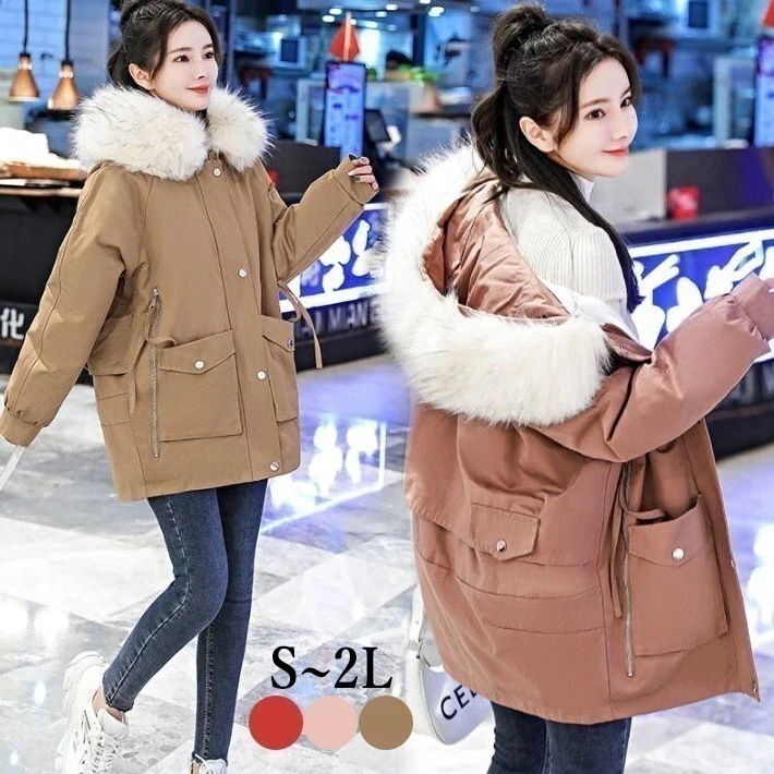 モッズコート レディース 裏ボア ミリタリーコート　コート　アウター ブルゾン ファー付き フード付き　中綿入れ ロング　大きいサイズ　暖かい　防寒 冬　S M L 2L今日は30パーセント