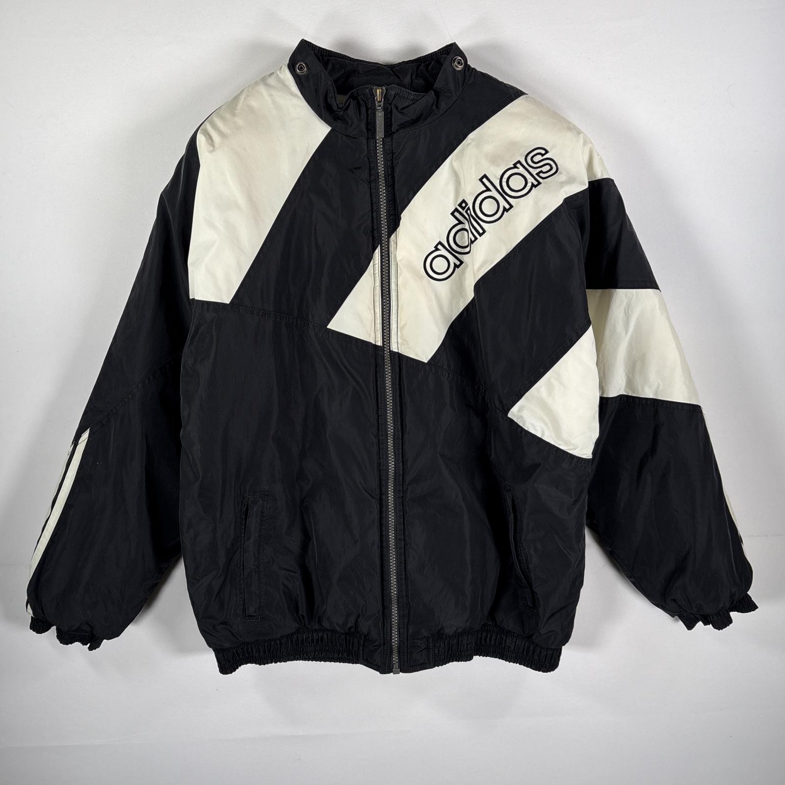 古着 90s/90年代 ナイロンジャケット ビッグロゴ刺繍 裏地キルティング 厚手 XL ブラック メンズ