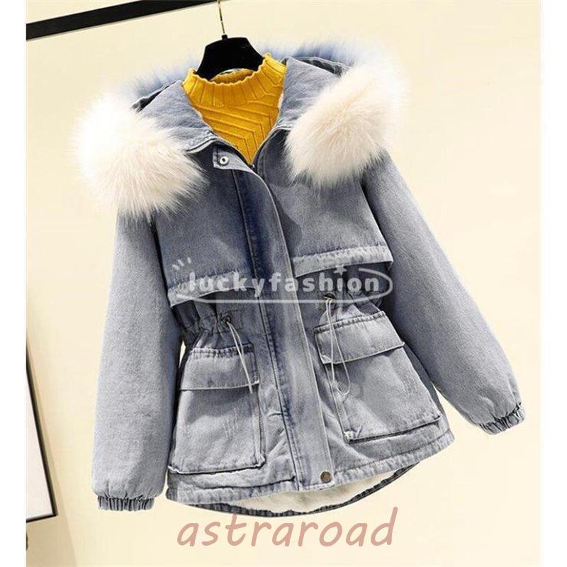 メガ割 モッズコート レディース デニム ファー 裏ボア コート アウター 防寒 フード付き 4,631円