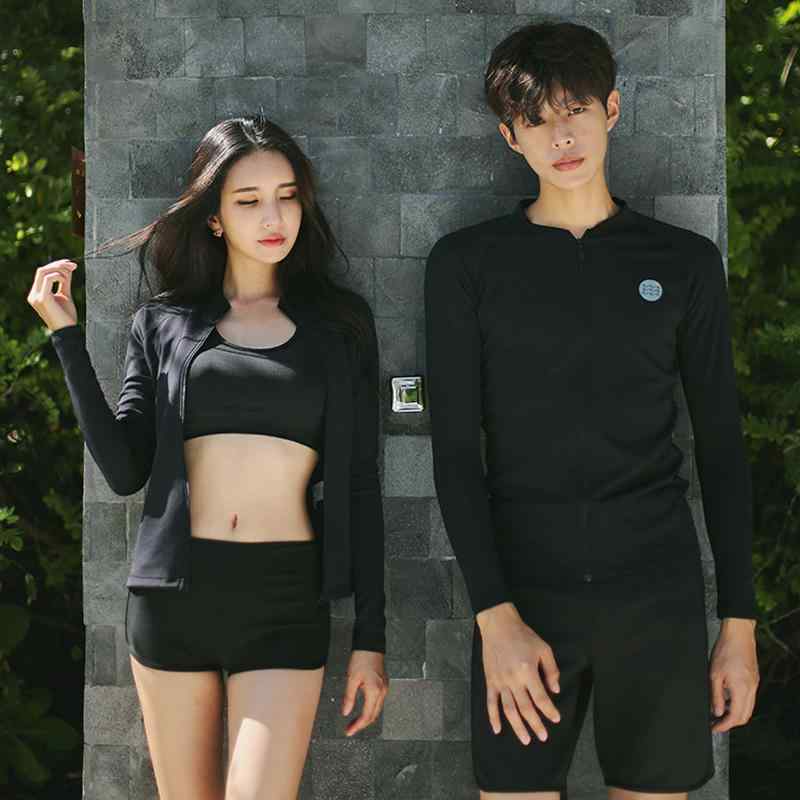 メンズ レディース 水着 カップル お揃い可能 スイムウエア 韓国 長袖 ボクサー ショートパンツ 温泉 ビーチ 日焼け防止 スリム サーフィン ワイヤーあり 胸パッドなし
