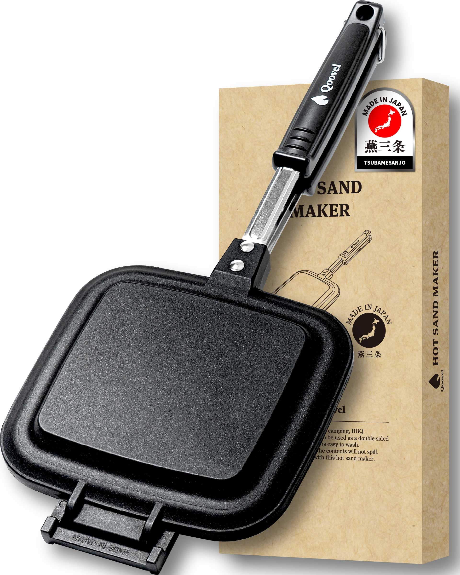 【燕三条】日本製 Qoovel ホットサンドメーカー 直火 耳圧着式 (50種の電子レシピ付) リッチな焼き目×片面フラット 耳まで焼ける 上下分離型 キャンプ ギフト プレゼント