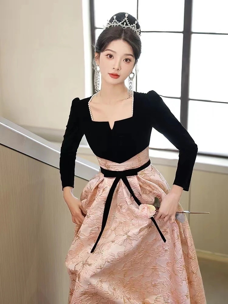 送料無料 新品追加 宴会ブラック ブルーイブニングドレス 卒業 パーティードレス パーティー 成人式司会 ワン