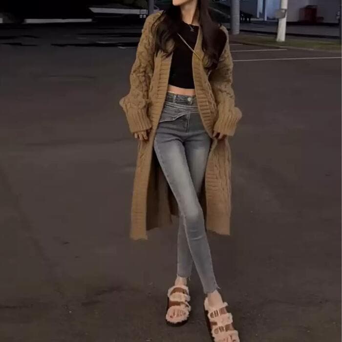 トップス カーディガン アウター ニット 羽織り ジャケット ケーブル レディース エレガント 大人 可愛い きれいめ カジュアル フェミニン 長袖 ゆったり ロング丈 体型カバー ロングカーデ ブラ 5,348円