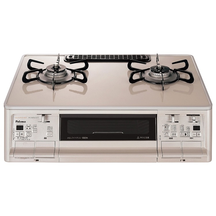 テーブルコンロ グランドシェフ プロパンガス 2口ガスコンロ クラウンゴールド 水なし両面焼 59cm幅 右強火力 PA-A97WCH-R-LP