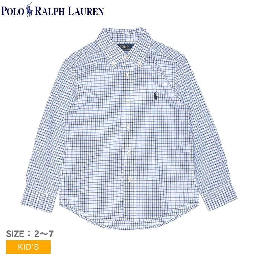 NAT STRETCH POPLIN L／S BD TP SHIRT 322723041 キッズ ジュニア 子供 トップス シャツ チェック 総柄 長袖 襟付き 衿付き 刺繍