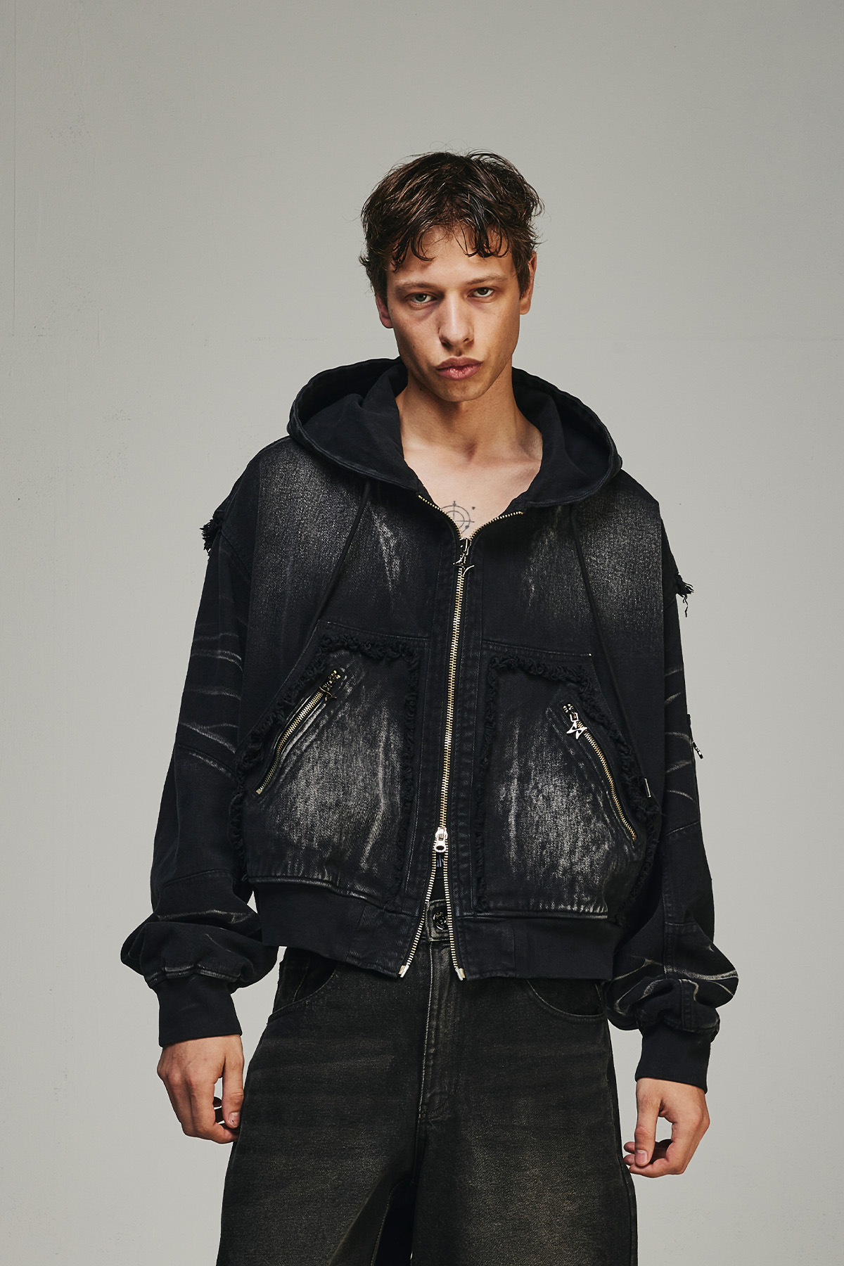 【BLR】 DAMAGED WORK DENIM HOOD JACKET