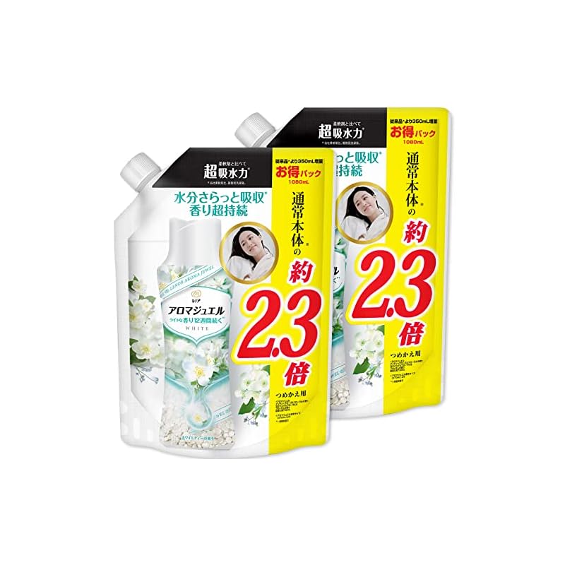 【まとめ買い】 レノア ハピネス アロマジュエル 香り付け専用ビーズ ホワイトティー 詰め替え 特大 1080mL 2個